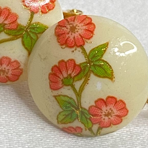 Floral Ceramic Earrings Pink Purple Painted Flowers On Stem Button Clip On Lot - Picture 5 of 8